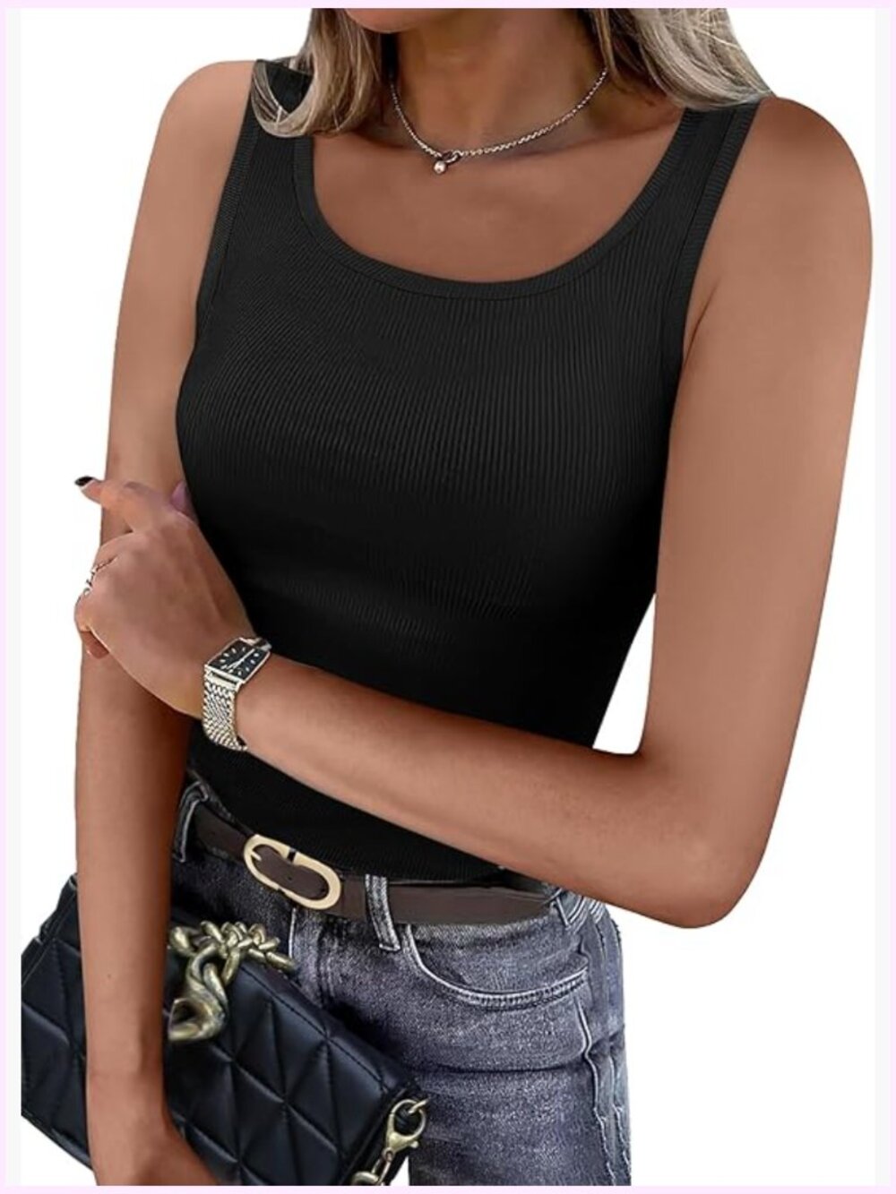 Women's Ribbed Knit Tank Top Scoop Neck Sleeveless Fitted Casual Shirt
